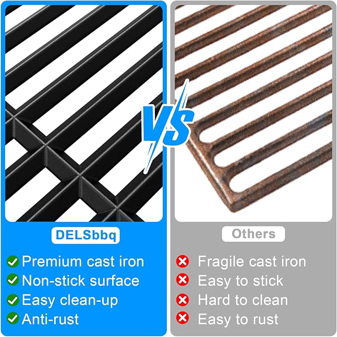 Cast Iron Cooking Grates for Weber Genesis II 400 & II LX 400 Series, Genesis II E/S-410, E/S-435, LX E/S-440, LX E-410/SE-410 Gas Grills, Replacement for Weber 66097 66089, Set of 3