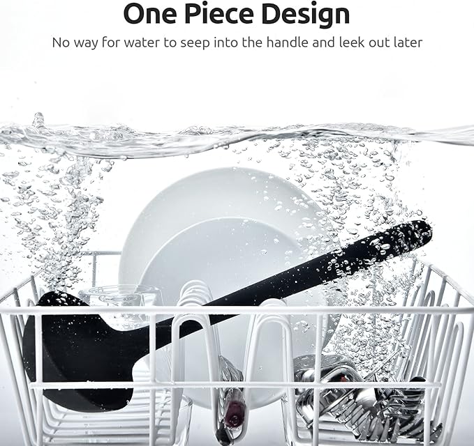 13 inch Silicone Soup Ladle: U-Taste 600ºF Heat Resistant 4 oz Large Non-stick Seamless Rubber Kitchen Deep Serving Spoon with Non Slip Solid Long Handle for Cooking Sauce/Stews/Gravies/Chili(Black)