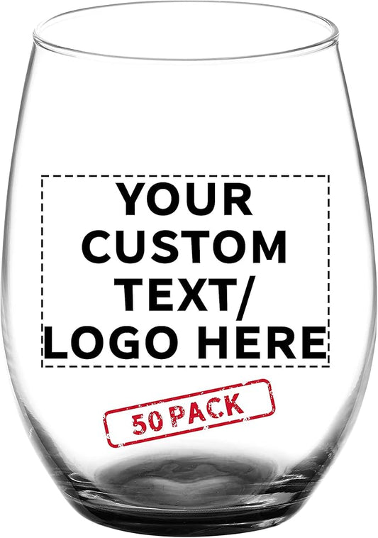 DISCOUNT PROMOS 50 ARC Stemless Wine Glasses Set, 21 oz. - Customizable Text, Logo - Chardonnay, Cabernet, Merlot, Sauvignon - Black