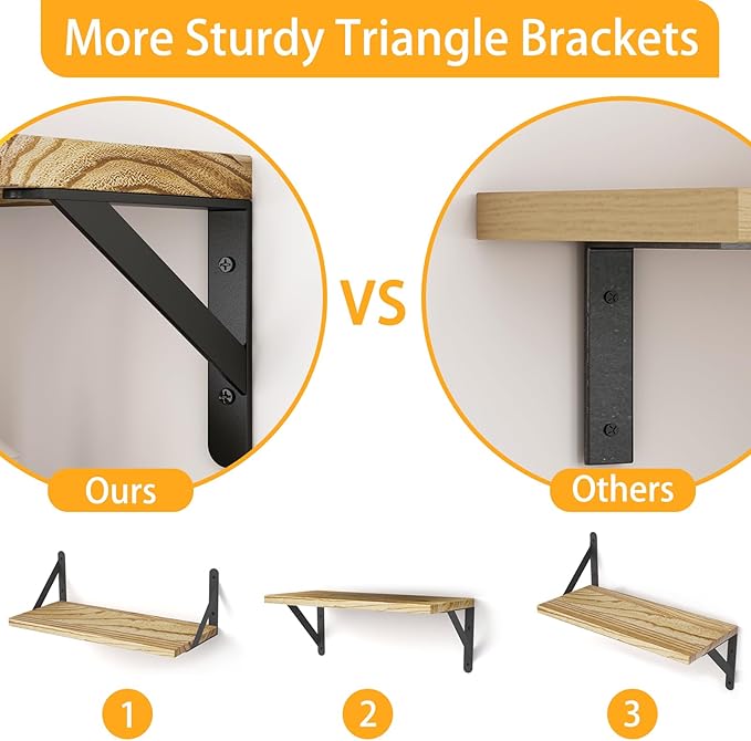 YGEOMER 16.5 Inch Floating Shelves for Wall, Farmhouse Wall Shelves for Bedroom, Bathroom Storage, Living Room and Kitchen Decor (Set of 6 Light Brown Color)