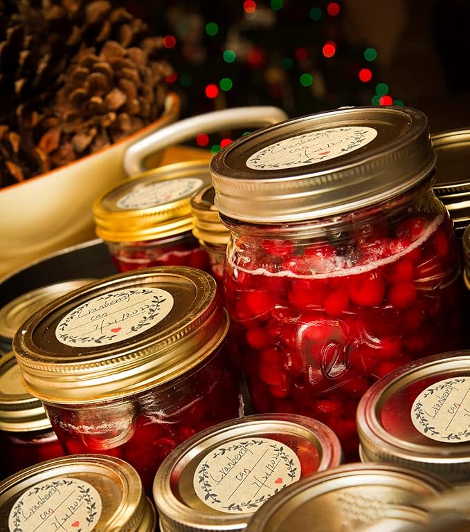 500pcs 2" Label Stickers for Jars and Lids, Wreath Design with 3 Lines for Writing, Kraft Sticker Labels Pantry Labels, Mason Jar Labels Canning Labels Bottle Labels