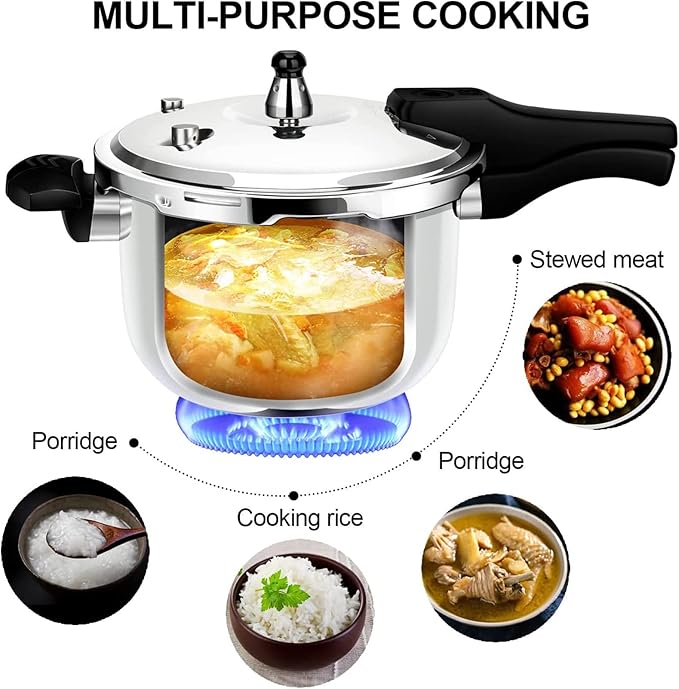 Stainless Steel Pressure Cooker, Peterboo 4 Quart Induction Compatible Thickened Pressure Cooker with Spring Valve Safeguard Devices, Compatible with Gas & Induction Cooker 2-3 Members Use