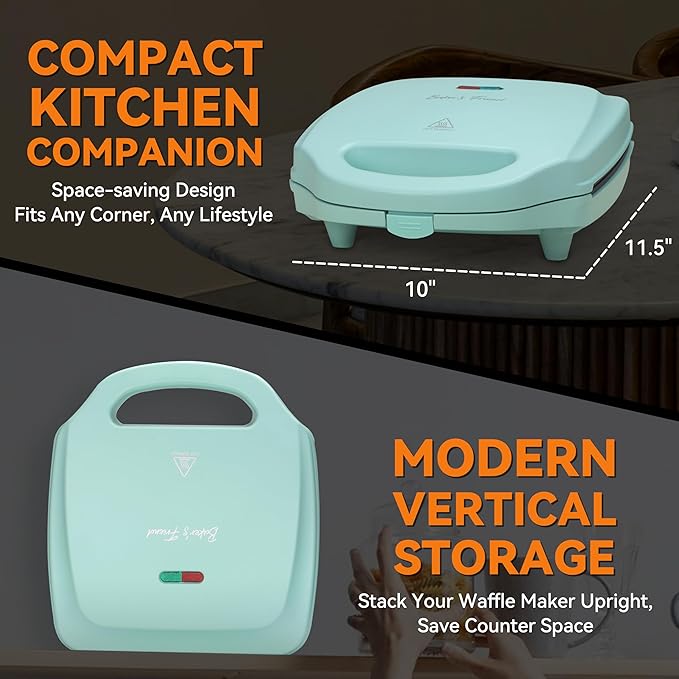 Baker's Friend Multi Mini Waffle Maker Machine, 6 x 3'' Small Waffle Iron, Perfect for Families and Individuals Use, Excellent Choice for Breakfast Brunch Parties & Events, Aqua