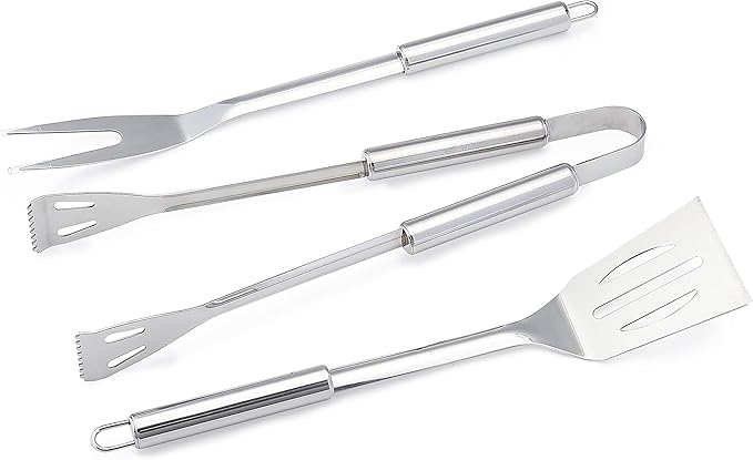 Amazon Basics 4-Piece Stainless Steel Barbeque Grilling Tool Set with Carry Bag