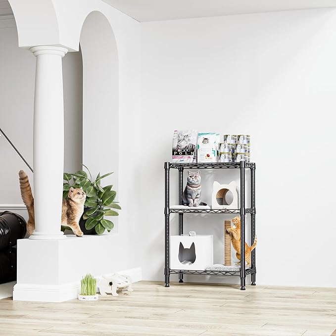 750 lbs 3 Tier Shelf Metal Storage Shelves Shelving Wire Rack Heavy Duty Closet Organizers for Garage Kitchen Bathroom Laundry Black 13.8" D x 23.6" W x 35.5" H