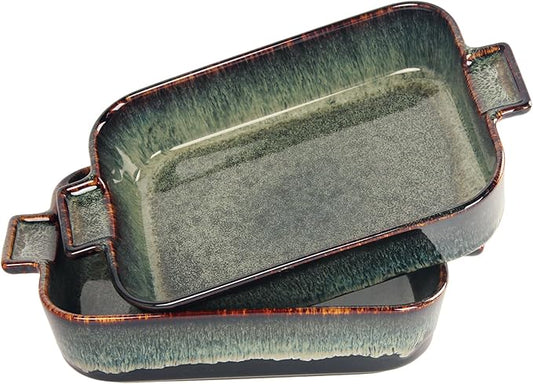 Porcelain Casserole Baking Dish - 23.7 Oz Ceramic Baking Dish Lasagna Pans, Oven Safe Durable Bakeware for Kitchen Home Decor, Banquet and Dinner, Rectangular 2 pieces, 8 x 6 Inch
