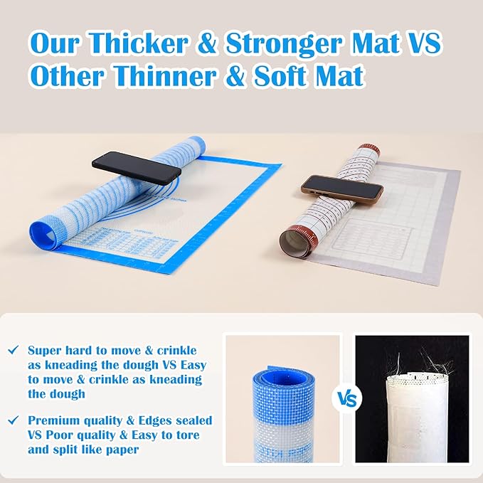 Nonstick Silicone Pastry Mat Extra Large with Measurements 28''By 20'' for Silicone Baking Mat, Counter, Dough Rolling,Fondant/Pie Crust By Folksy Super Kitchen (20×28, Blue)