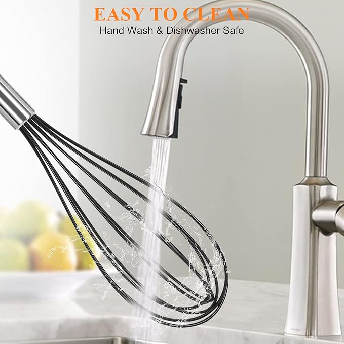 NileHome Whisk Commercial Whisks Stainless Steel & Silicone Non-Stick Coated Small Whisk Set 8" 10" 12" Kitchen Wisk Wire Whisks for Cooking 3 Pack, Black