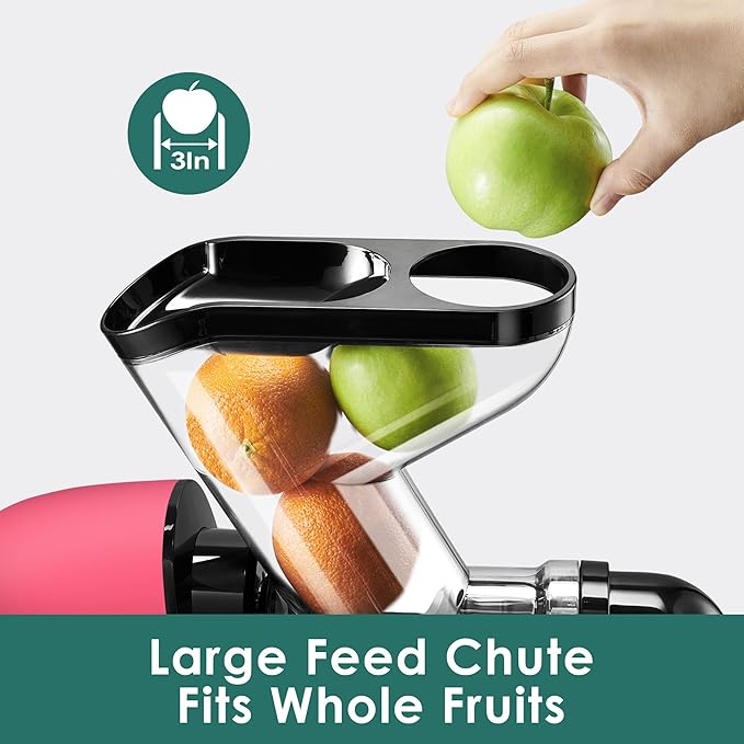 Slow Juicers, Cold Pressed Juicer Machine with 3-inch Large Feeding Chute,Masticating Juicer Machines Vegetable and Fruit,BPA Free, Powerfull 200w Motor(Pink)