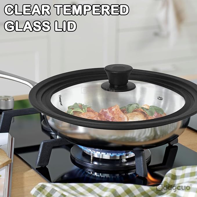 Universal Pan Lids, Silicone Pot lids for Pots, Pans & Skillets - Fits 11", 12" & 13" Diameter Cookware, Replacement Frying Pan lid, Dishwasher Safe (Black)