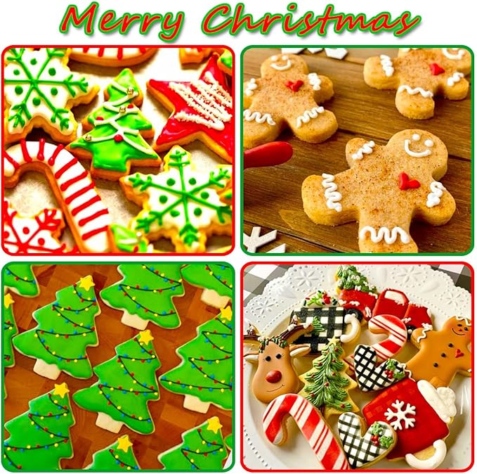 Christmas Cookie Cutters Set 8Pcs, Stainless Steel Fondant Cutter Sturdy Metal Biscuit Doubt Cutter, Cute Shapes Santa Claus Christmas Cane Tree Elk Snowflakes Snowman