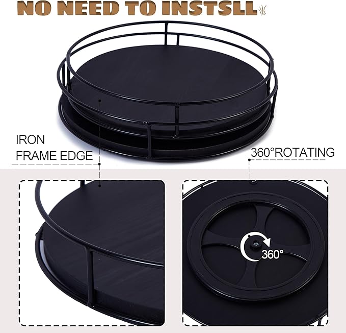 [ 2 Pack ] 9" & 10" Black Wood Lazy Susan Organizers with Steel Sides, Lazy Susan Turntable for Cabinet, Kitchen Turntable Storage for Table, Countertop, Pantry