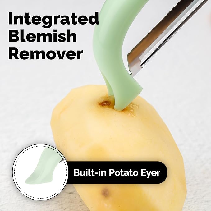 Zulay Kitchen Premium Vegetable Peeler for Kitchen - Swivel Peeler with Razor Sharp Stainless Steel Blades & Strong Ergonomic Handle - Dishwasher Safe, Easy To Use with Blemish Remover - Mint