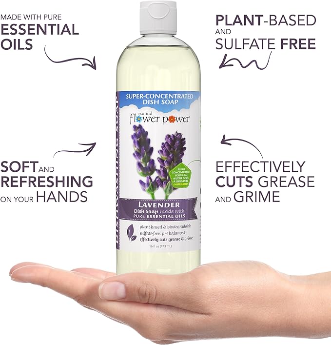 Plant-Derived Dish Soap - Sulfate-Free, Bio-Based, pH-Balanced, Vegan Cleaning Supplies - Variety Pack - Lavender + Lemongrass + Peppermint & Lemon - 3 x 16 oz