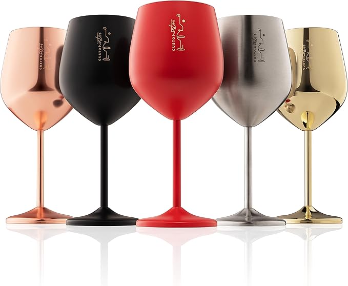 Gusto Nostro Stainless Steel Wine Glass - 18 oz - Unbreakable Colorful Wine Glasses for Travel, Camping and Pool - Fancy, Unique and Cool Portable Metal Wine Glass for Outdoor, Picnics (Set of 2)