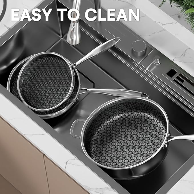 5 Qt Saute Pan with Lid, 5 Ply Stainless Steel Pan with Lid, Non Stick Frying Pans, Cooking Pot Deep Frying Pan Non-Toxic, For Induction, Oven, Dishwasher Safe