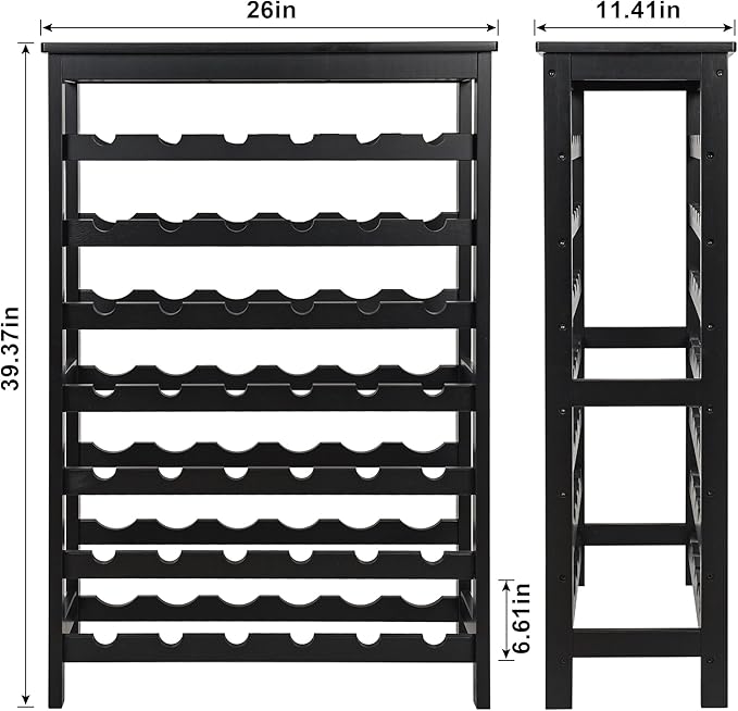 VASMIA 42 Bottles Bamboo Wine Rack,7-Tier Wine Rack Freestanding Floor with Table Top, Wine Storage Shelf for Kitchen Dining Room Bar,Black