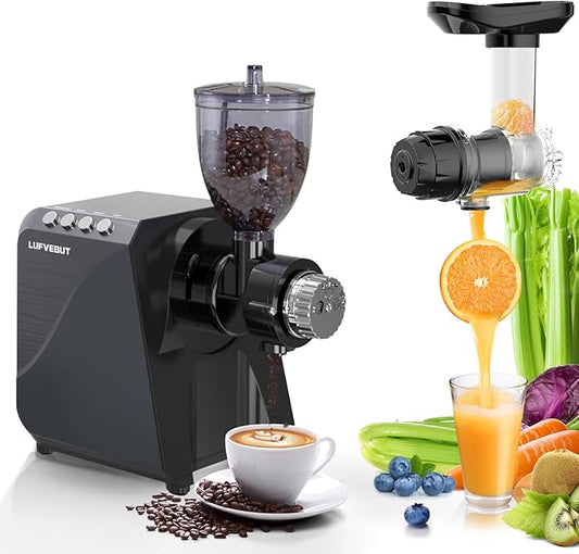 Masticating Fruit Vegetable Juicer Machine, 2-In-1 Electric Juicer Grinder 18 Adjustable Settings for Coffee Bean Nut, 250W Quiet Juicing Machine Cold Press Extractor BPA Free Easy To Clean & Assemble