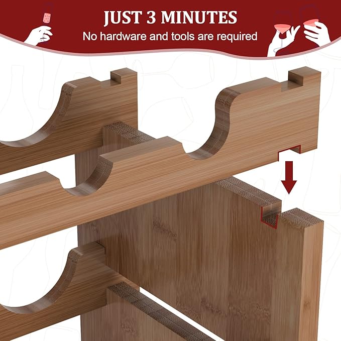 Domax Wine Rack Freestanding Floor - 36 Bottle Wine Racks Countertop,4 Tiers Stackable Wooden Storage Holder, 33.5 in Wide (Walnut)