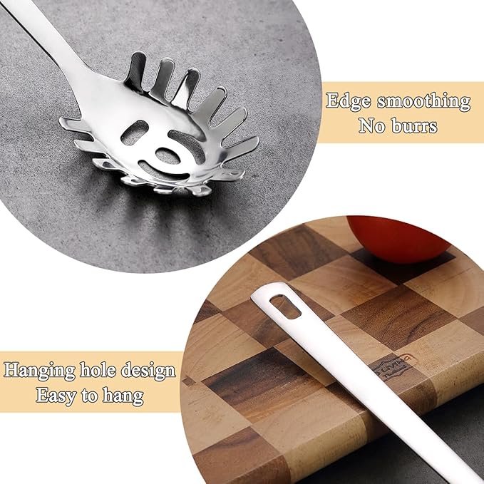 Spaghetti Spoon, ReaNea Pasta Server, Stainless Steel Pasta Spoon with Teeth, One-Piece Metal Pasta Fork, Noddle Fork Kitchen Utensils, Heat Resistant, Dishwasher Safe, Easy to Clean