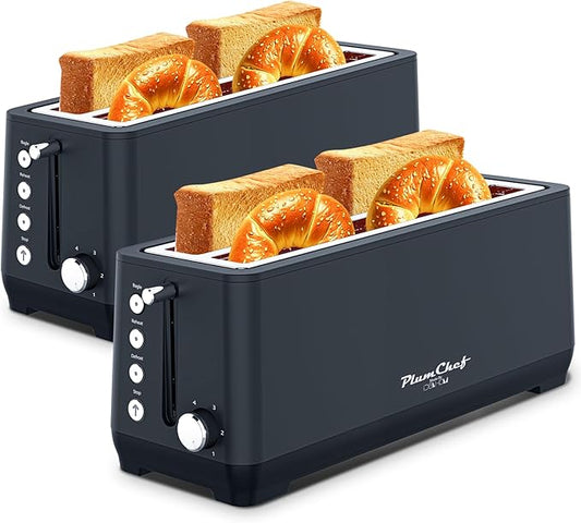 4-Slice Toaster, Extra Wide Long Slot Toaster with Warming Rack, 6 Browning Settings, Bagel/Defrost/Reheat Functions, Removable Crumb Tray, Stainless Steel Housing 1350W (2, Matte Blue)