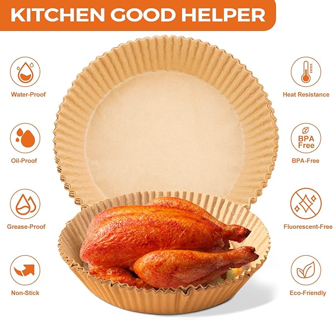 Air Fryer Liners for Najia, 50 PCS Air Fryer Paper Liners Disposable - 6.3 Inch Round Parchment Sheets for 2-4 qt Basket, Oil Proof Airfryer Paper Liner for Baking Cooking Food