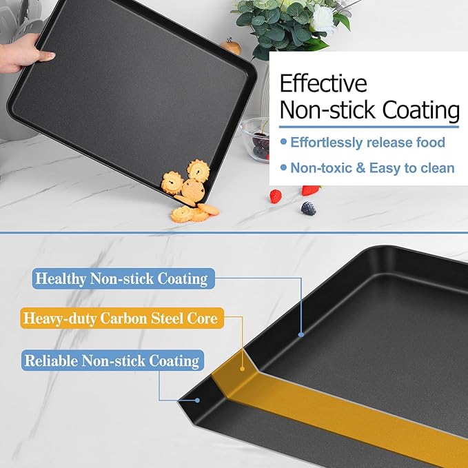 TeamFar Baking Sheet with Rack Set, 16 x 12 x 1” Nonstick Cookie Baking Pan Tray with Cooling Rack, for Baking/Roasting/Cooling, Healthy & Heavy-Duty, Easy Clean, Set of 4
