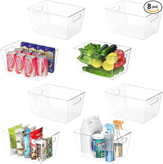 BALEINE Clear Plastic Storage Bins, Pantry Organization, BPA Free Stackable Refrigerator Organizers and Storage with Handles for Kitchen Fridge Cabinet Bathroom (8PK, 11x7.5x6)