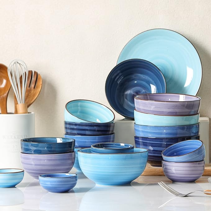 Selamica Ceramic 24 Oz Cereal Bowls Set, Deep Soup Bowls, 5.9 Inch Porcelain Kitchen Bowls for Pasta Salad Dessert Oatmeal Ramen, Microwave Dishwasher Safe, Set of 6, Gradient Blue