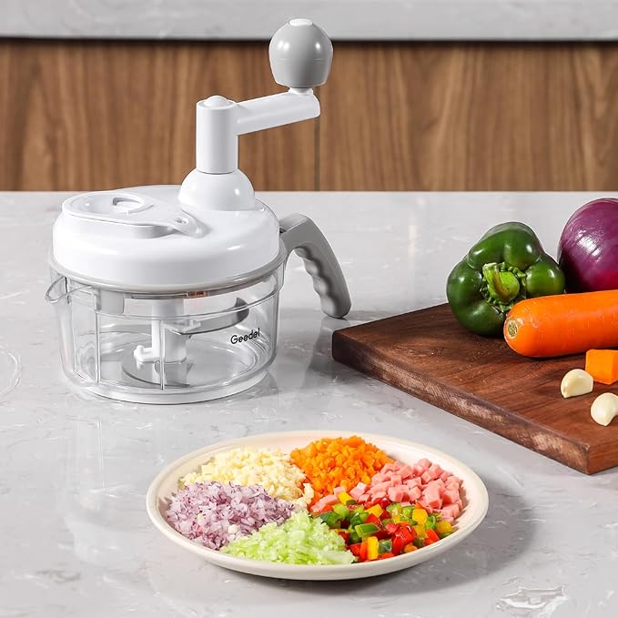 Geedel Hand Food Chopper, Vegetable Quick Chopper Manual Food Processor, Easy To Clean Food Dicer Mincer Mixer Blender, Rotary Onion Chopper for Garlic, Salad, Salsa, Nuts, Meat, Fruit, Ice, etc