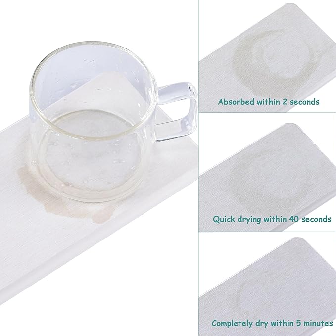 2 Pcs Water Absorbing Stone Trays, Kitchen/Bathroom Sink Soap Dish, Diatomite Tray Used for Hand Soap & Cosmetic Bottles in The Modern Home, 3.2" W x 10.2" L, White