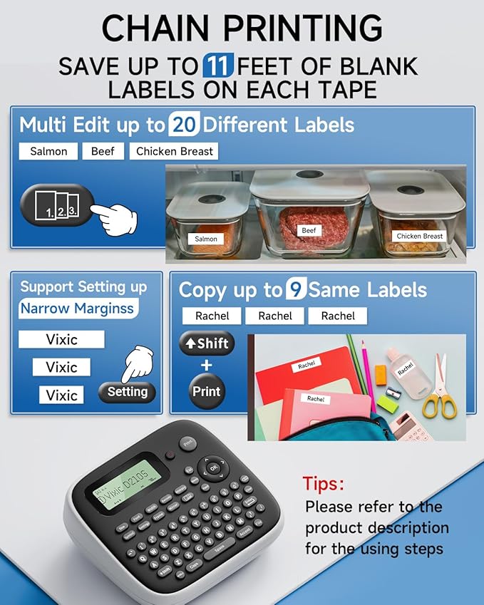 Label Makers, Label Maker Waterproof-Labels, D210S Label Maker Machine with Tapes, Portable Label Machine with Keyboard Powered by Type-C, Handheld Labeler Machine for School Office Organization