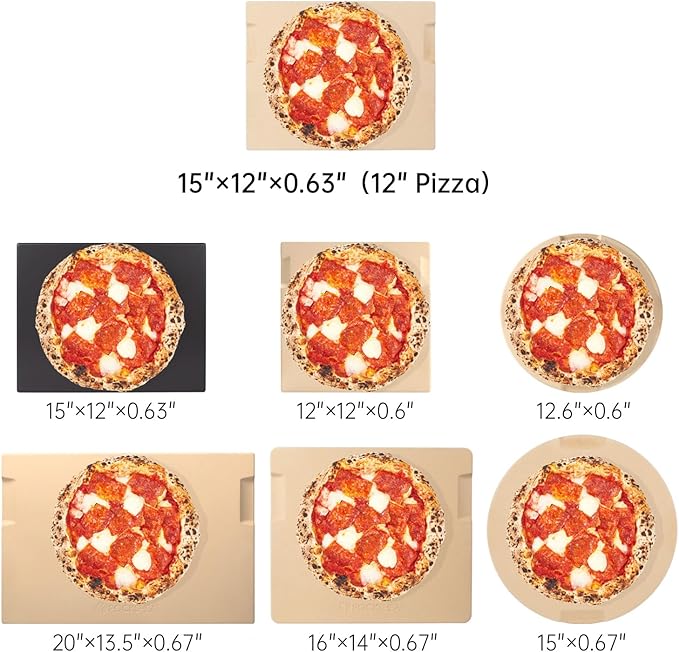Pizza Stone Set, 15"x12" Rectangular Pizza Stone for Oven Grill BBQ with Wooden Pizza Peel & Oven Mitts, Cordierite Baking Stone for Bread, Unique Built-in 4 Handles Cooking Stone