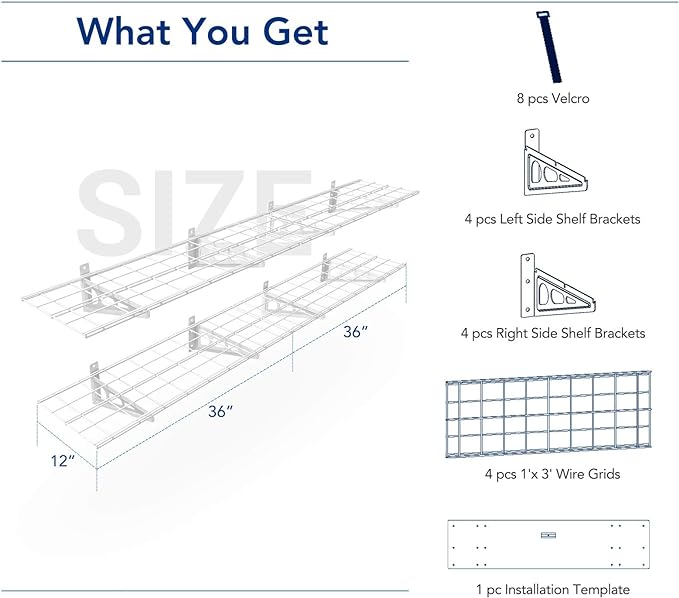 FLEXIMOUNTS 12-inch-by-72-inch Wall Shelf Garage Storage Rack Wall Mounted Floating Shelves,1x6ft ,white, 2-Pack