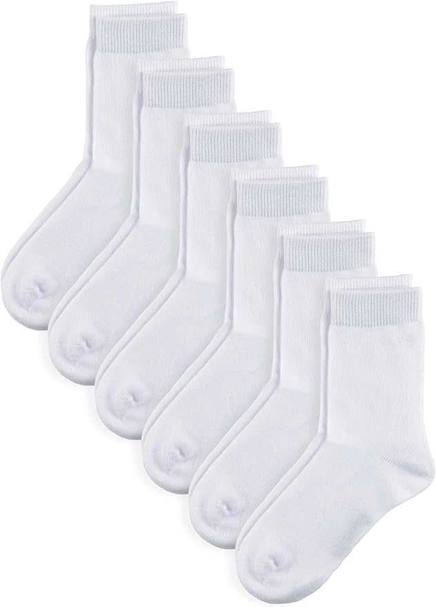 COTTON DAY Unisex Little Kids Youth Boys Girls Soft Cotton Crew Dress Socks Seamless Toe Black White Gray Navy 6 Pack