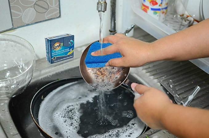 Scrubit Non-Scratch Cleaning Scrub Sponges- Scrubbing Dish Sponge Ideal for Washing Kitchen,Dishes, Bathroom &More – Dishwashing Sponge Along with A Thought Scrubber – 6 sponges