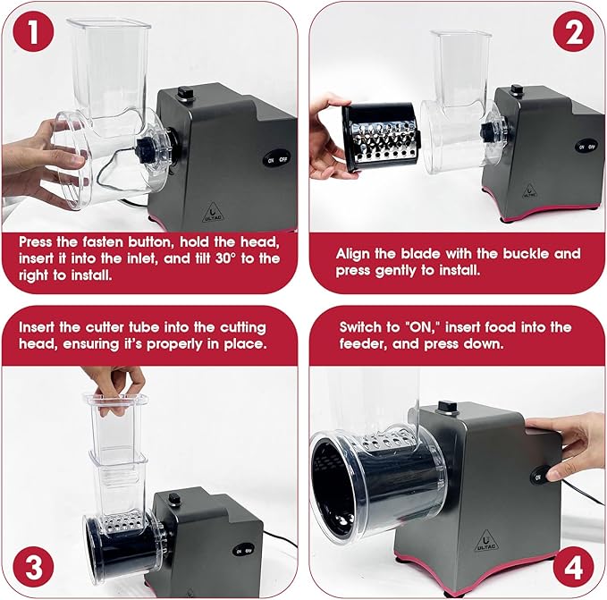 ULTACElectric Cheese Grater,Electric Cheese Grater for Block Cheese with 7 Different Shapes of Blades, 250W Electric Slicer Shredder, Electric Salad Machine for Cheeses, Fruits, Vegetables