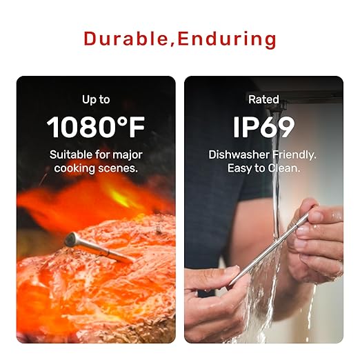 S Pro Bluetooth Wireless Meat Thermometer, EasySmart App, 6 Sensors, Enhanced Signal Base, IP69 Waterproof, Ultra-Thin Probe, Digital Cooking Thermometer for Oven/Grill/BBQ/Air Fryer/Kitchen
