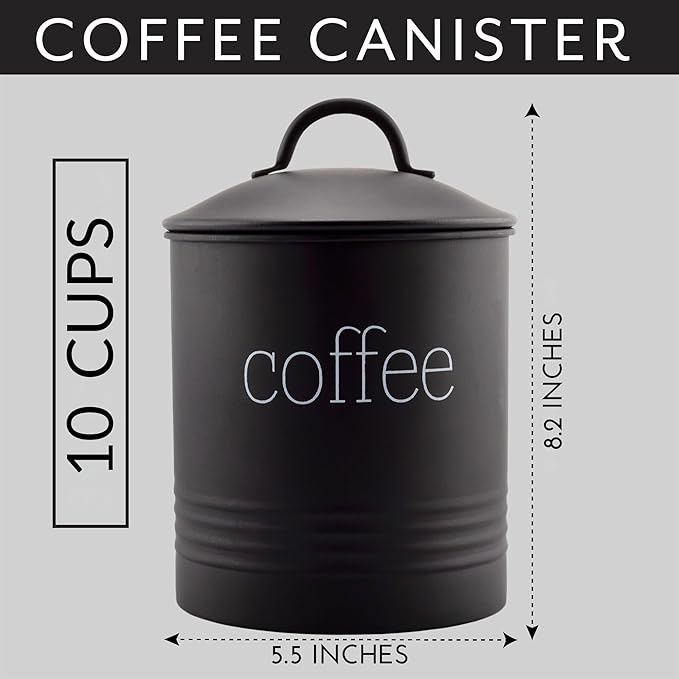 AuldHome Design Enamelware Black Coffee Canister; Modern Farmhouse Style Coffee Storage for Kitchen