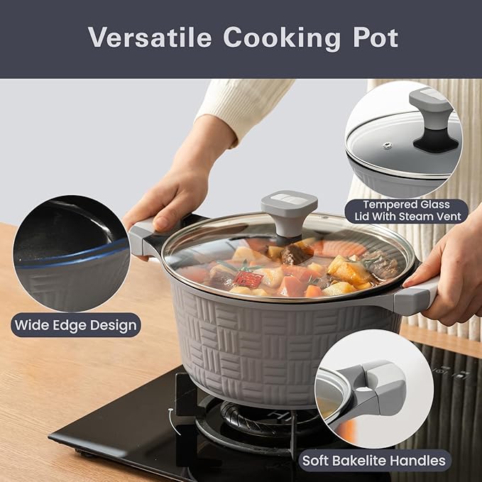 UCCLIFE 15-PCS Pots and Pans Set Non Stick, Induction Cookware Set, Non-toxic Kitchen Cooking Set, Frying Pan, Saucepan Stock Pot Kitchen Utensils Dishwasher Safe, Scratch-resistant (PFAS, PTEF Free)