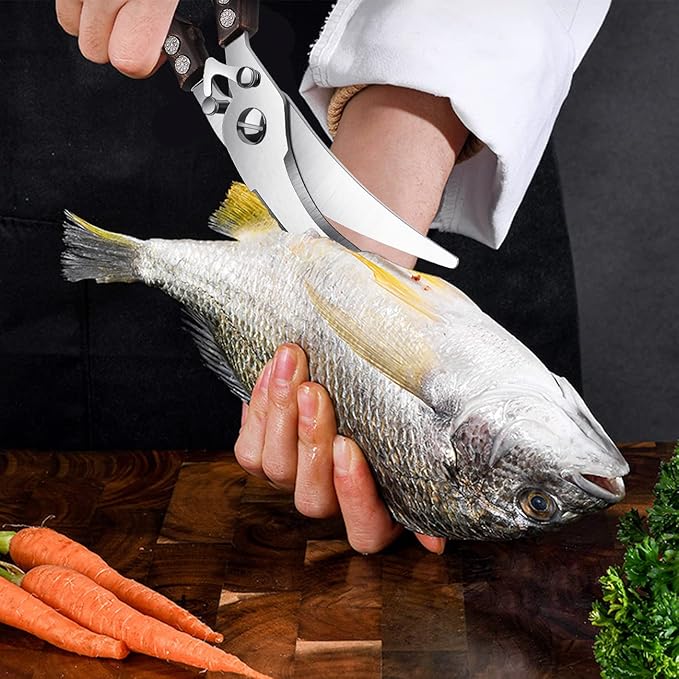 Heavy Duty Poultry Shears with Serrated Edge - For Chicken, Bone, Meat, Turkey, Fish - No Rust, Spring Loaded, Stainless Steel Kitchen Scissors