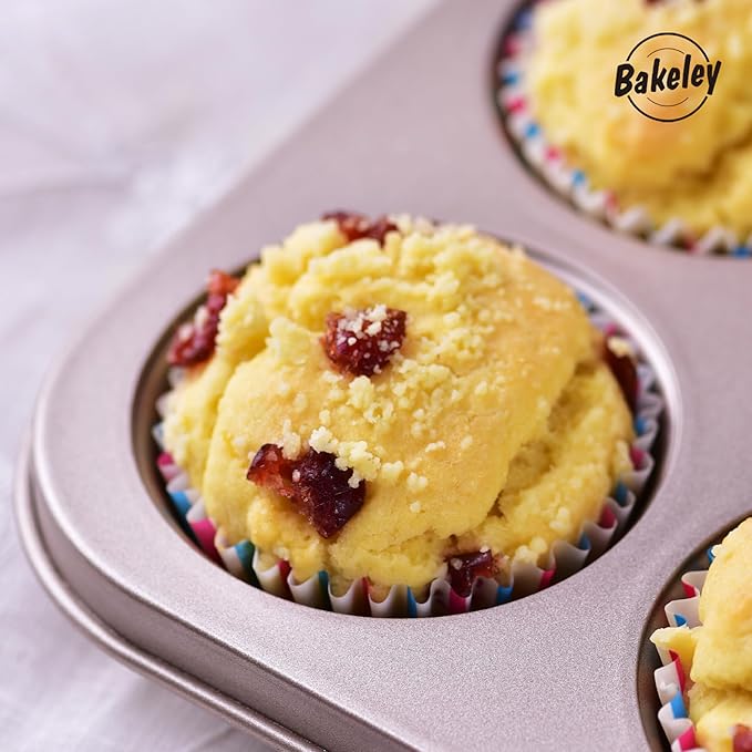 Muffin Cake Pan, 12-Cavity Non-Stick Cupcake Pan Bakeware for Oven Baking (Champagne Gold)