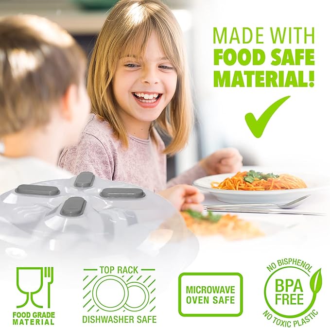 Magnetic Splatter Cover, 12-Inch Clear BPA-Free Food Lid, Vented Plate Guard with Steam Vents, Anti-Splash Microwave Lid, Dishwasher Safe, Space-Saving Magnetic Storage - Gray