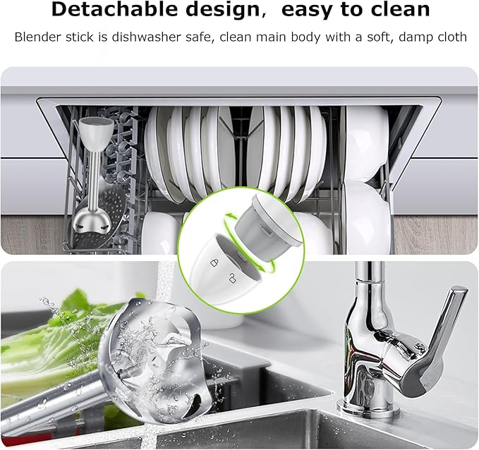 Bonsenkitchen Hand Blender, Immersion Blender with 2 Mixing Speed, 2-In-1 Hand Held Stick Mixer with Beaker for Soups, Smoothies, Sauce, White