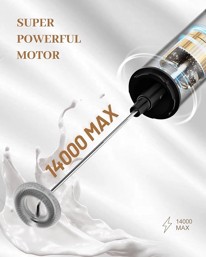 Milk Frother Rechargeable with Cover - Coffee Frother Wand, Drink Mixer Handheld with 2 Detachable Stainless Whisks 2 Speed Adjustable for Latte, Cappuccino, Hot Chocolate, Egg, Silver