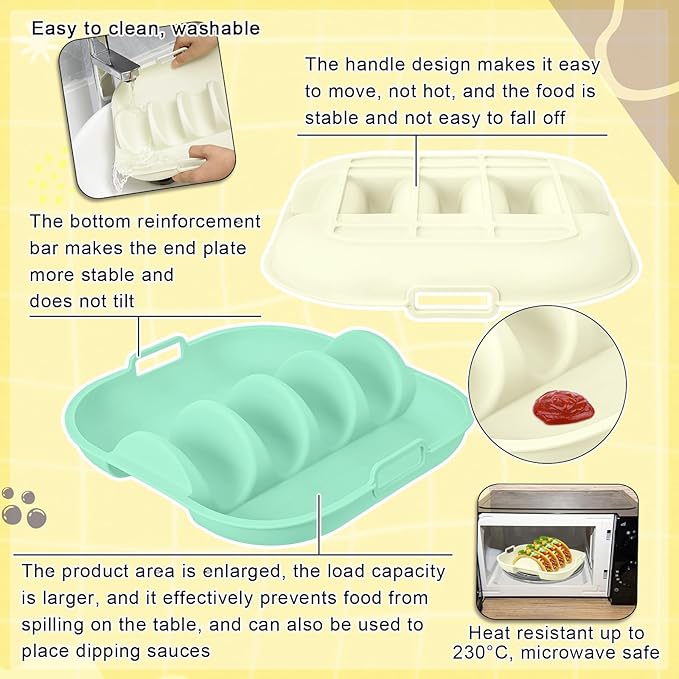 Remerry Silicone Taco Holder Plates Set of 2 Colorful Reusable Taco Holder with 4-Shell Slots for Hard/Soft Serving Plates Dishwasher Microwave Family Dinner Tortillas Party Serving (Green, White)