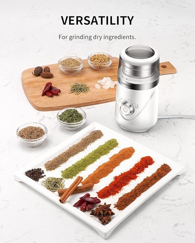 SHARDOR Adjustable Coffee Grinder Electric, Herb, Spice, Coffee Bean Grinder, Espresso Grinder with Removable Stainless Steel Wet and Dry Bowl, White, Upgraded 2.0