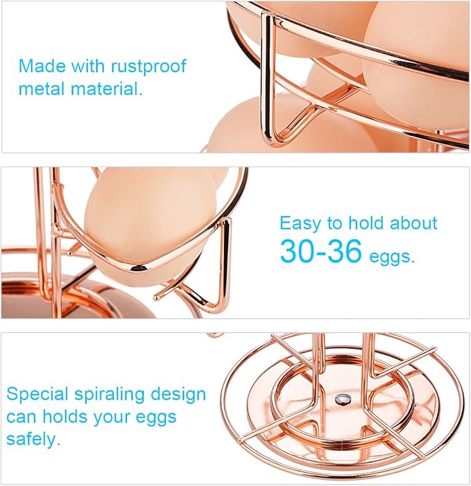 Toplife Spiral Design Metal Egg Skelter Dispenser Rack, Storage Display Rack, Rose Gold