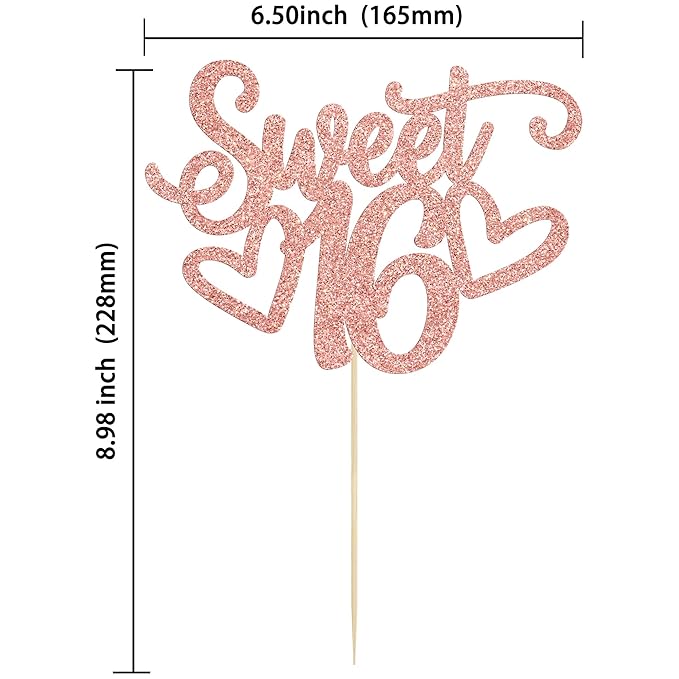 Gyufise 1Pc Sweet Teenager 16 Cake Topper Glitter 16th Birthday Cake Pick for Cheers to 16 Years Old 16th Birthday Party Cake Decorations Supplies Rose Gold