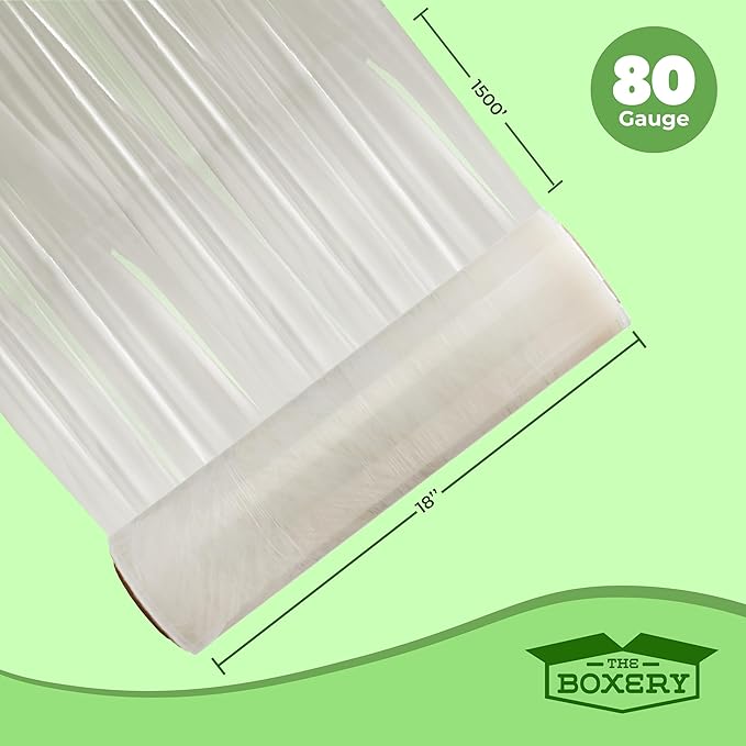 The Boxery- 18''X1500' Per Roll Stretch Wrap-4 Rolls/6000 Feet Total (80 Gauge) - Heavy Duty Grade, Stretch Wrap Film Clear Cling Plastic for Shipping, Moving and Packaging